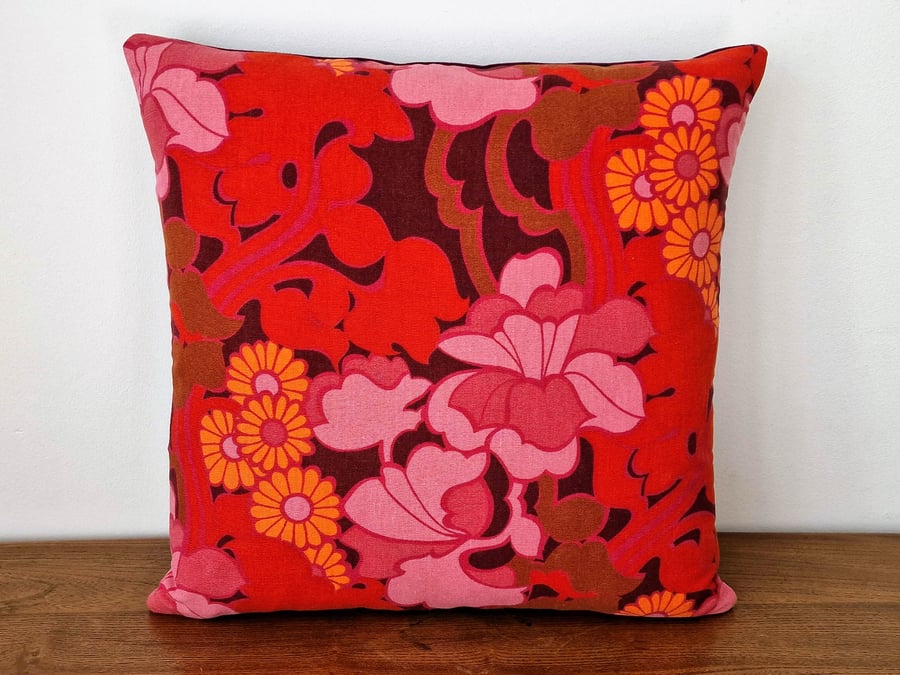 Handmade Grace Sullivan "Bloomsbury" floral cushion Moygashel 1960s 1970s fabric