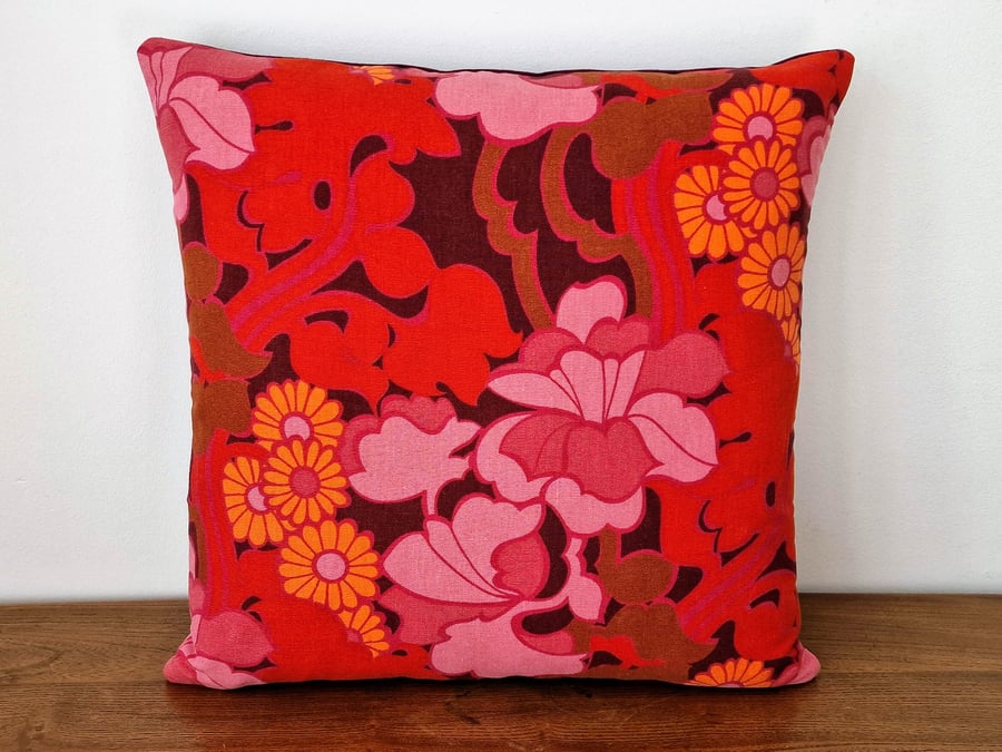 Handmade Grace Sullivan "Bloomsbury" floral Moygashel cushion cover 1960s 1970s