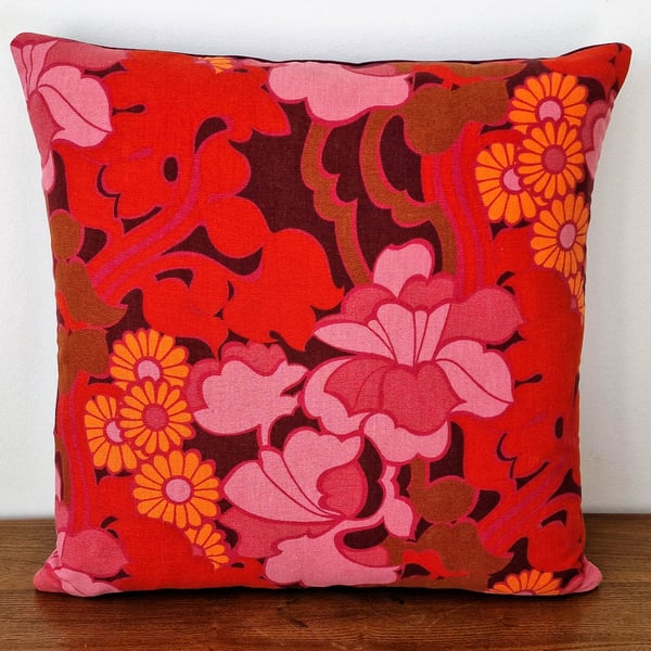 Handmade Grace Sullivan "Bloomsbury" floral cushion Moygashel 1960s 1970s fabric