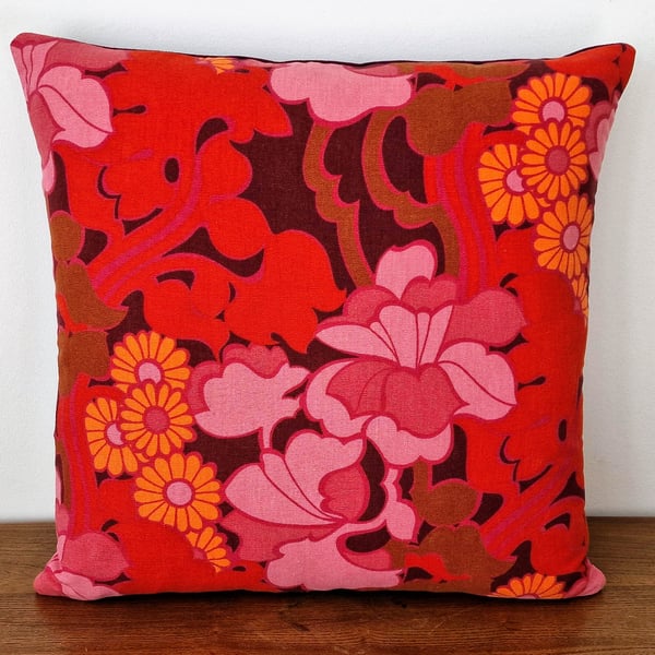 Handmade Grace Sullivan "Bloomsbury" floral Moygashel cushion cover 1960s 1970s