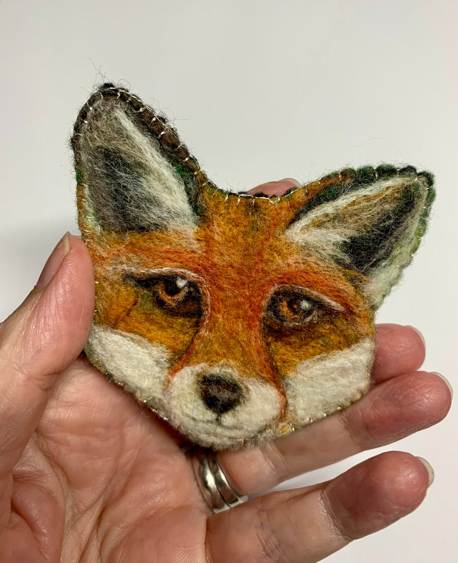 Large felted fox brooch