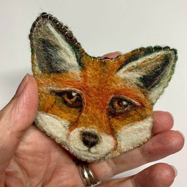 Large felted fox brooch