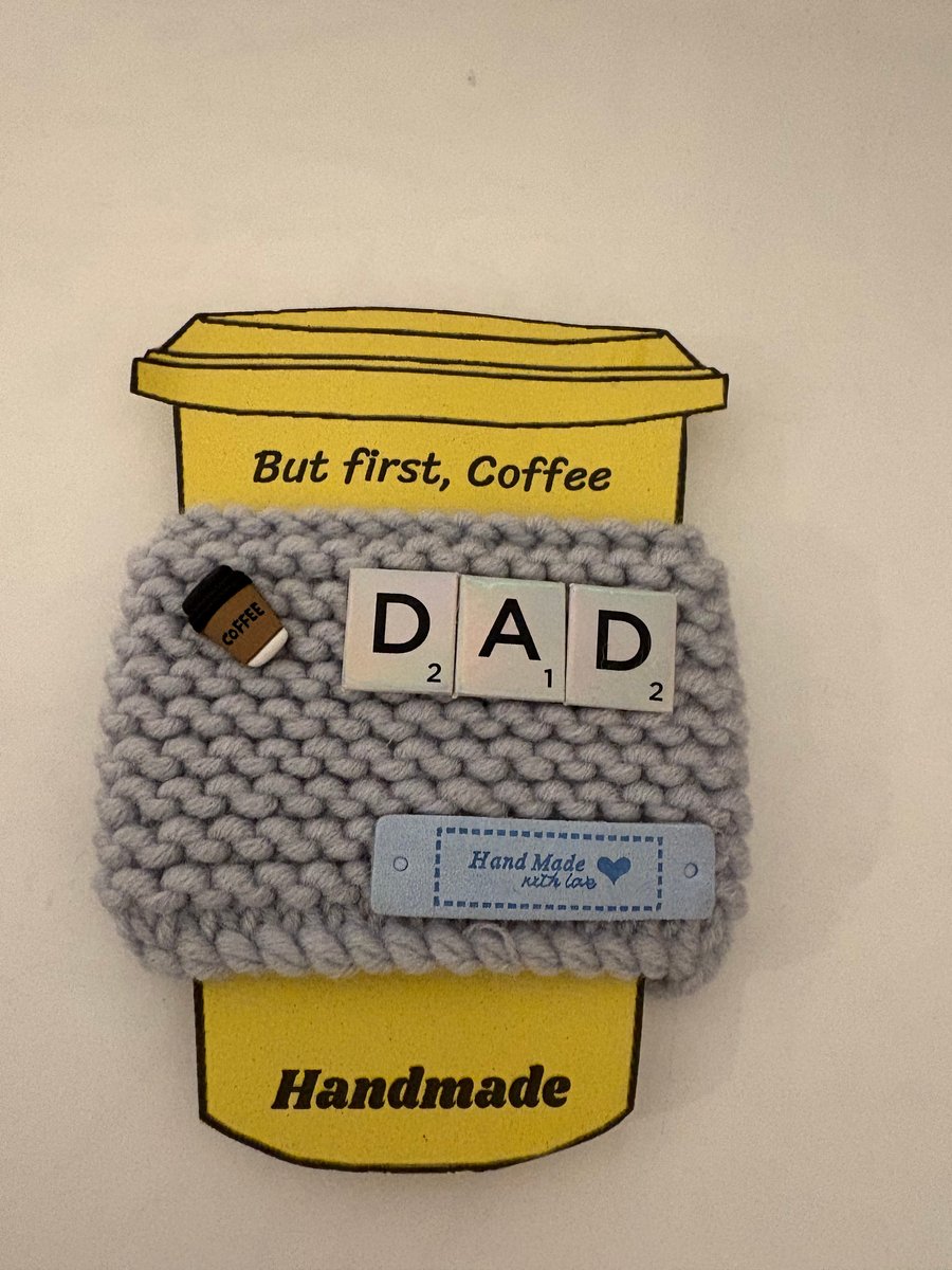 Father’s Day knitted cup cosy. 