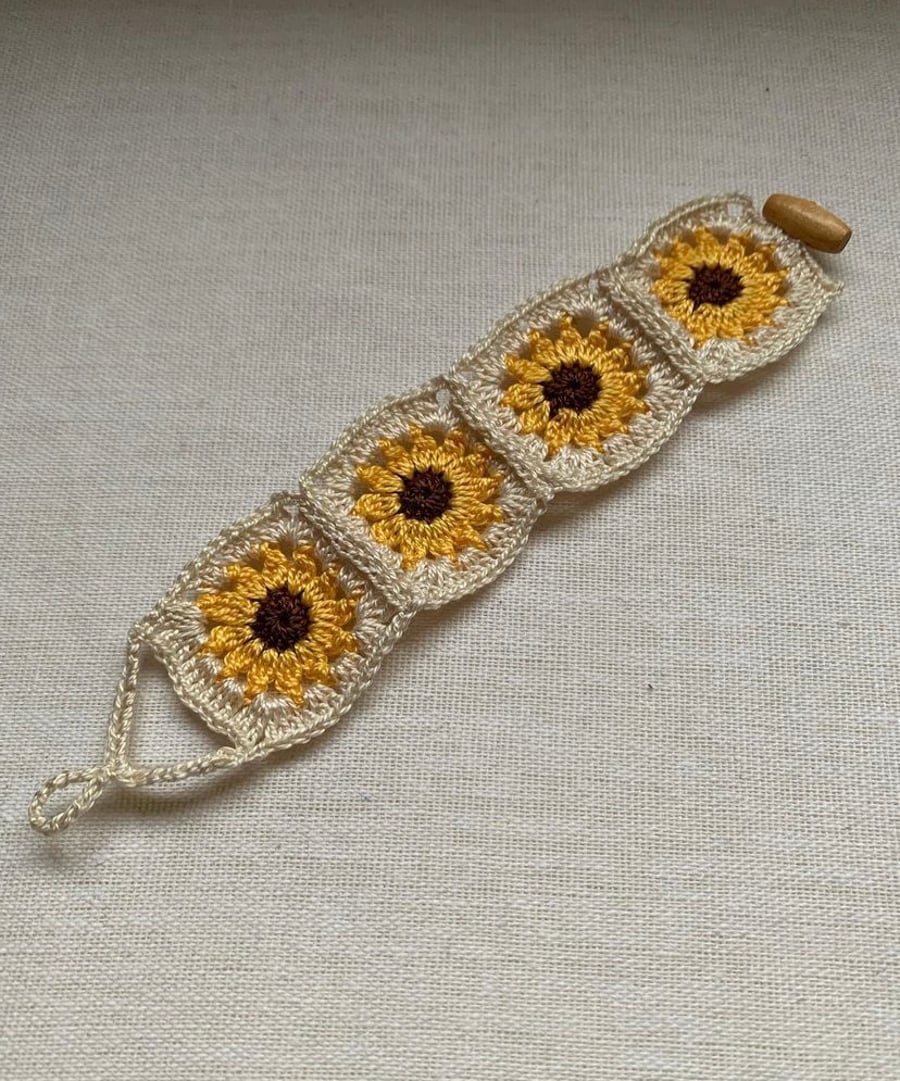 Crochet bracelet boho sunflower cuff 