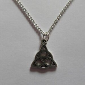 celtic knot pendant necklace silver plated 18" curb chain
