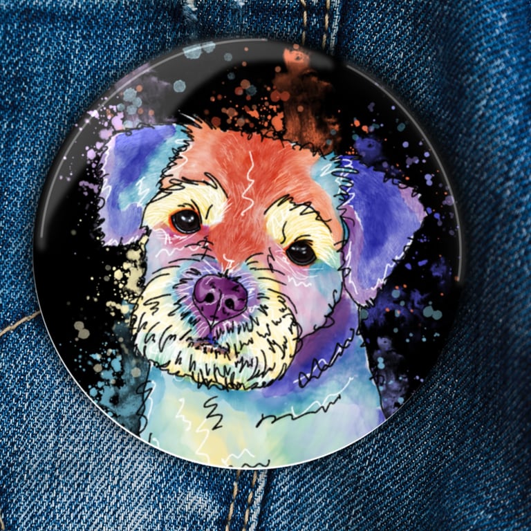 Border Terrier Badge . Magnet . Pocket Mirror . Magnetic Bottle Opener