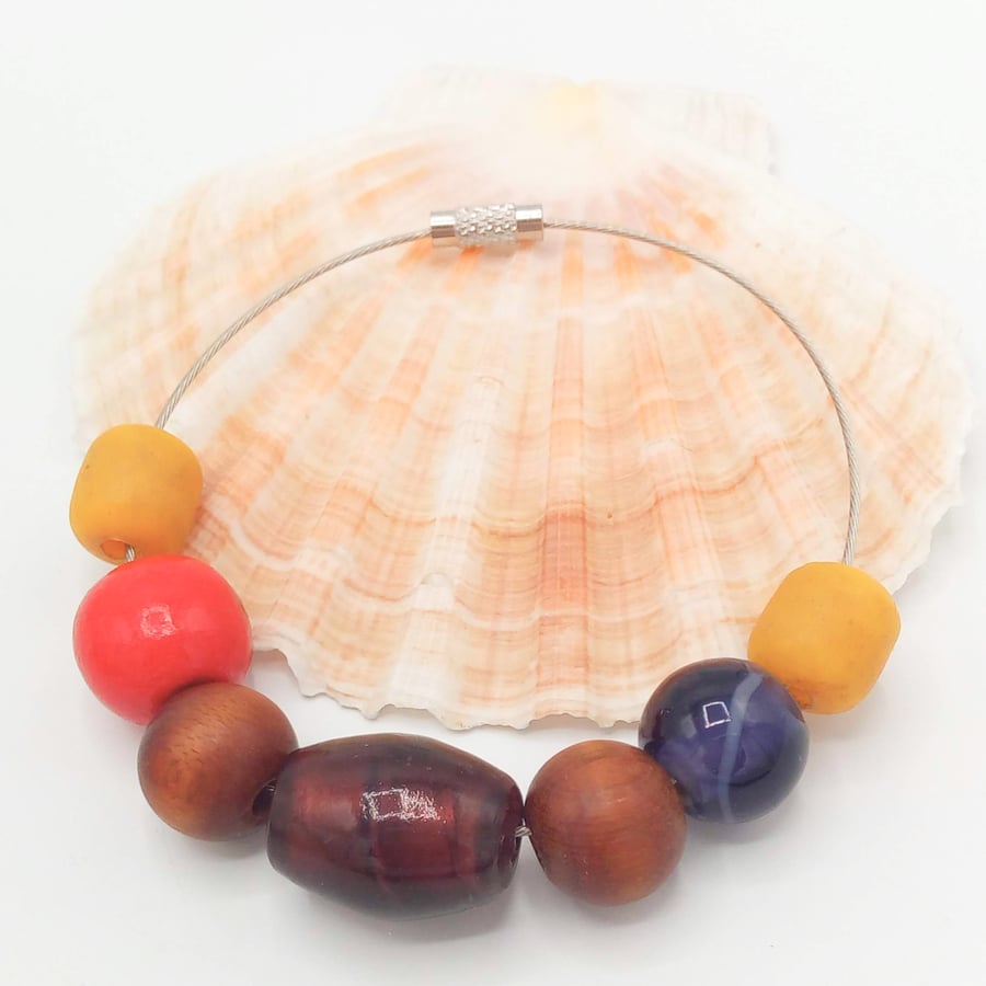 Multi Coloured Mixed Bead Bracelet or Anklet on a Memory Wire Band, Gift for Her
