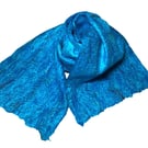 Felted merino wool scarf with multicoloured silk fibre embellishment, turquoise