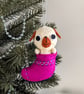 Felt Dog in a Stocking - Christmas Hanging Decoration - Image 3