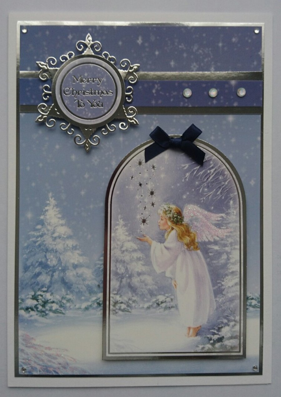 Christmas Card Merry Christmas To You Angel Kisses 3D Luxury Handmade Card