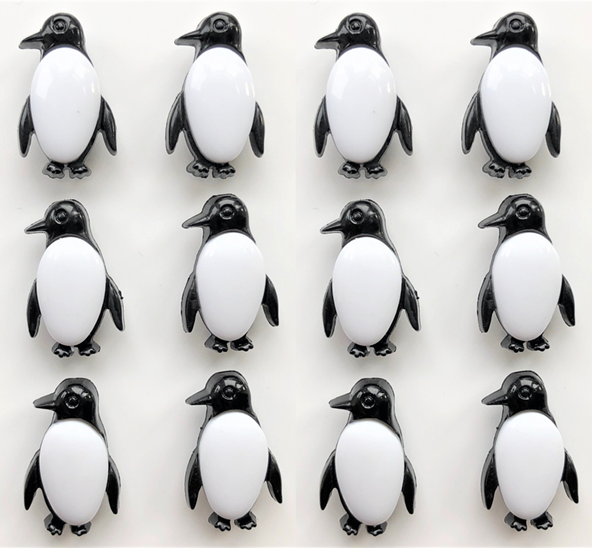 PACK OF 12 Penguin Buttons, 18mm Tall, Perfect for Children's and Baby Makes