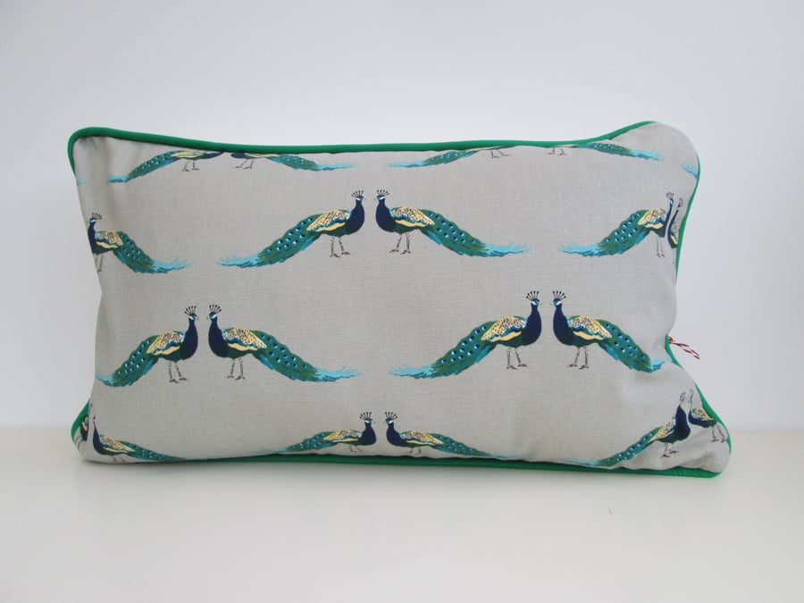 Sophie Allport Peacock  Cushion with Green  Piping