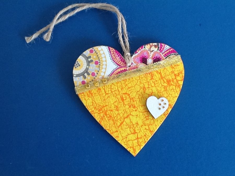 Sale -  10cm Hanging Heart (yellow)