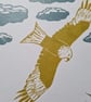 Red Kites original art linoprint handprinted A4 size - Image 7