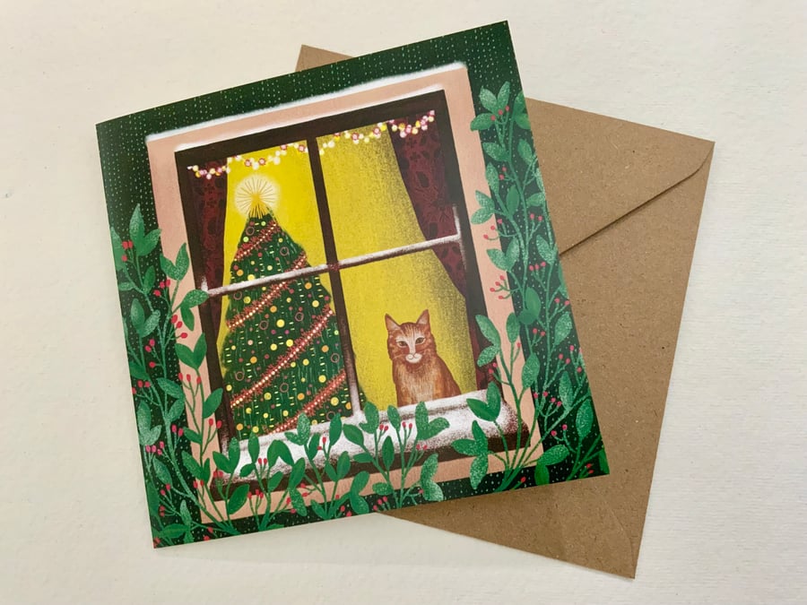 Christmas Window, blank greetings card