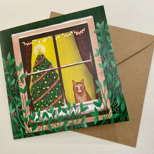 Christmas Window, blank greetings card