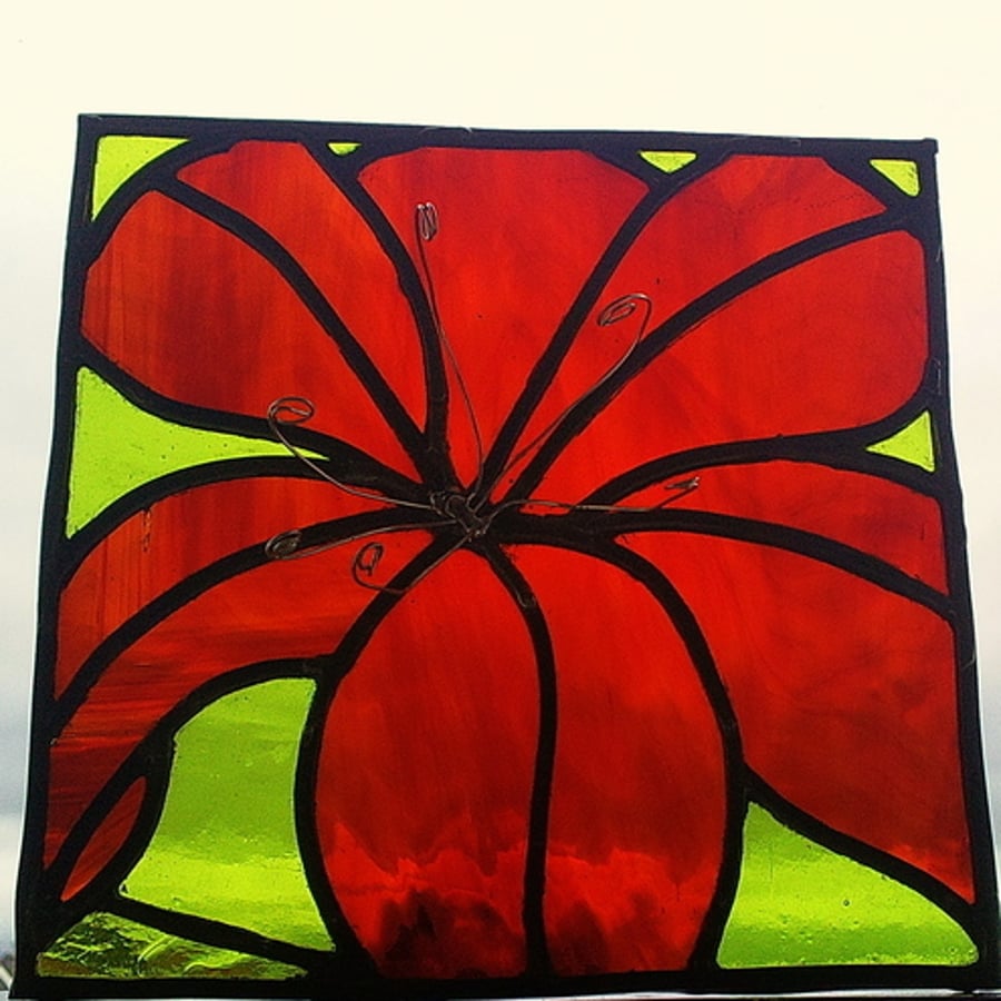 Sunburst Lily Stained Glass Panel