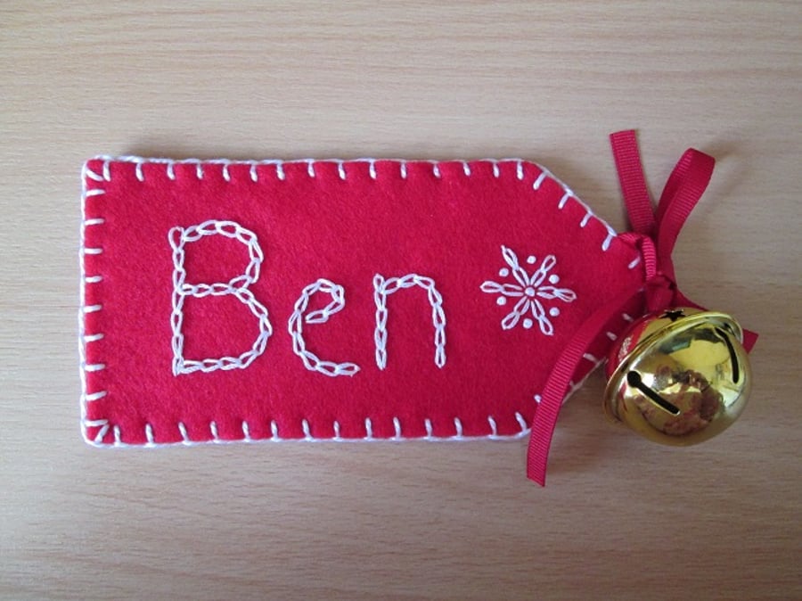 Personalised Christmas Stocking or Sack Name Tag - up to 5 letters