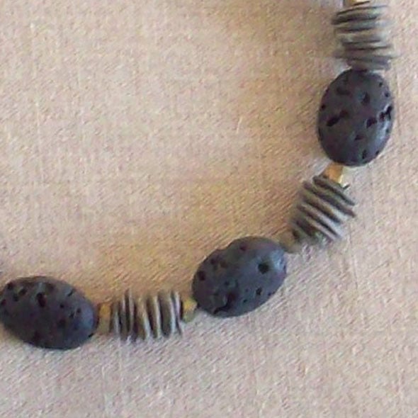 Lava, Slate, Pyrites necklace.
