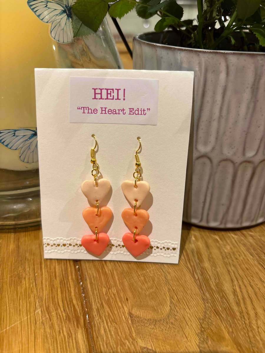Ombré pinks and gold heart earrings