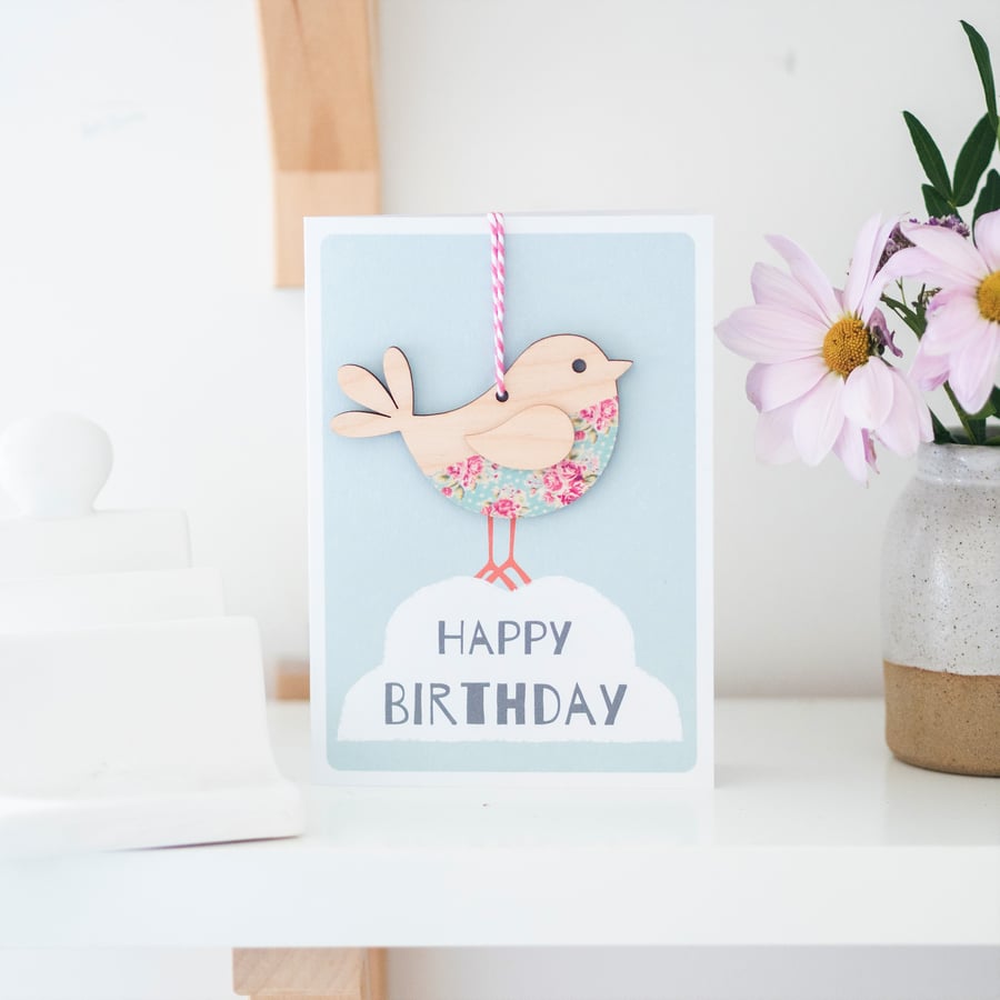 Birthday Bird Card - Keepsake Card, Handmade Luxury Card, Card for Friend, Card 