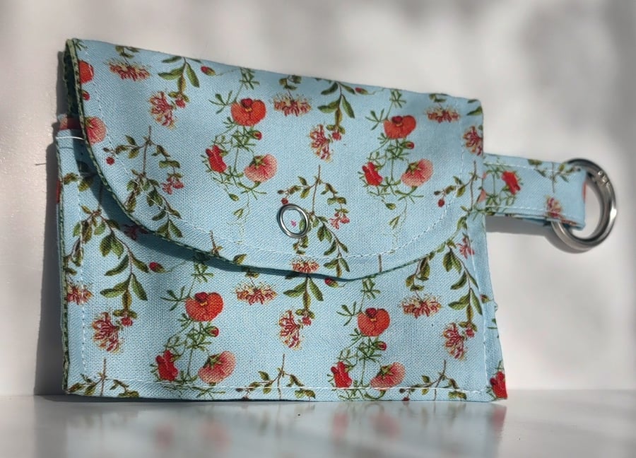 Card Holder Purse - RHS Edwardian flower design, fastener, and attachment clip