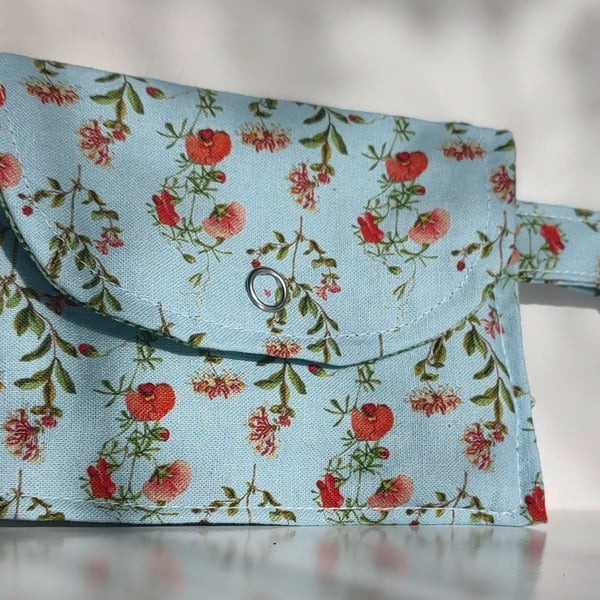 Card Holder Purse - RHS Edwardian flower design, fastener, and attachment clip