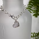 Hammered Heart Sterling Silver Chunky Charm Bracelet 
