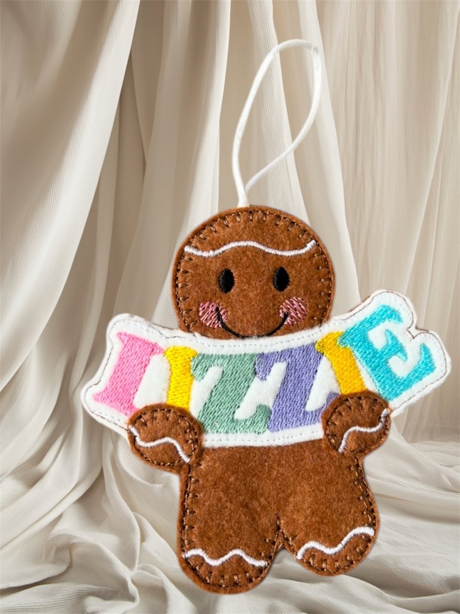 Personalised gingerbread lady with name Lizzie Embroidered Hanging Keepsake