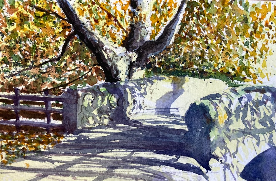 Kildale bridge autumn (Pure Original Watercolour FULLY MOUNTED 8” x 6”)