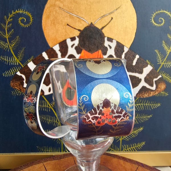 Dark Teal Garden Tiger Moth Wide Aluminium Cuff 