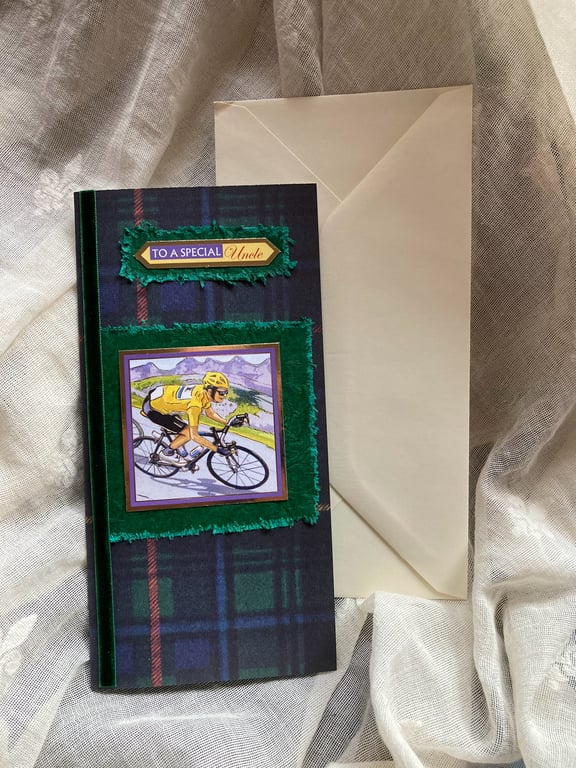 Uncles cycling tartan birthday card