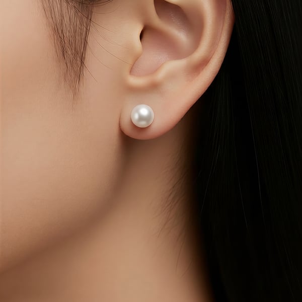 8mm Button Freshwater Pearl Sterling Silver Stud Earrings