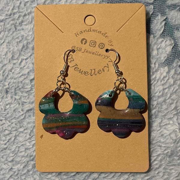 Handmade Polymer Clay Multi Coloured Stripped Earrings (Clip On’s Available)