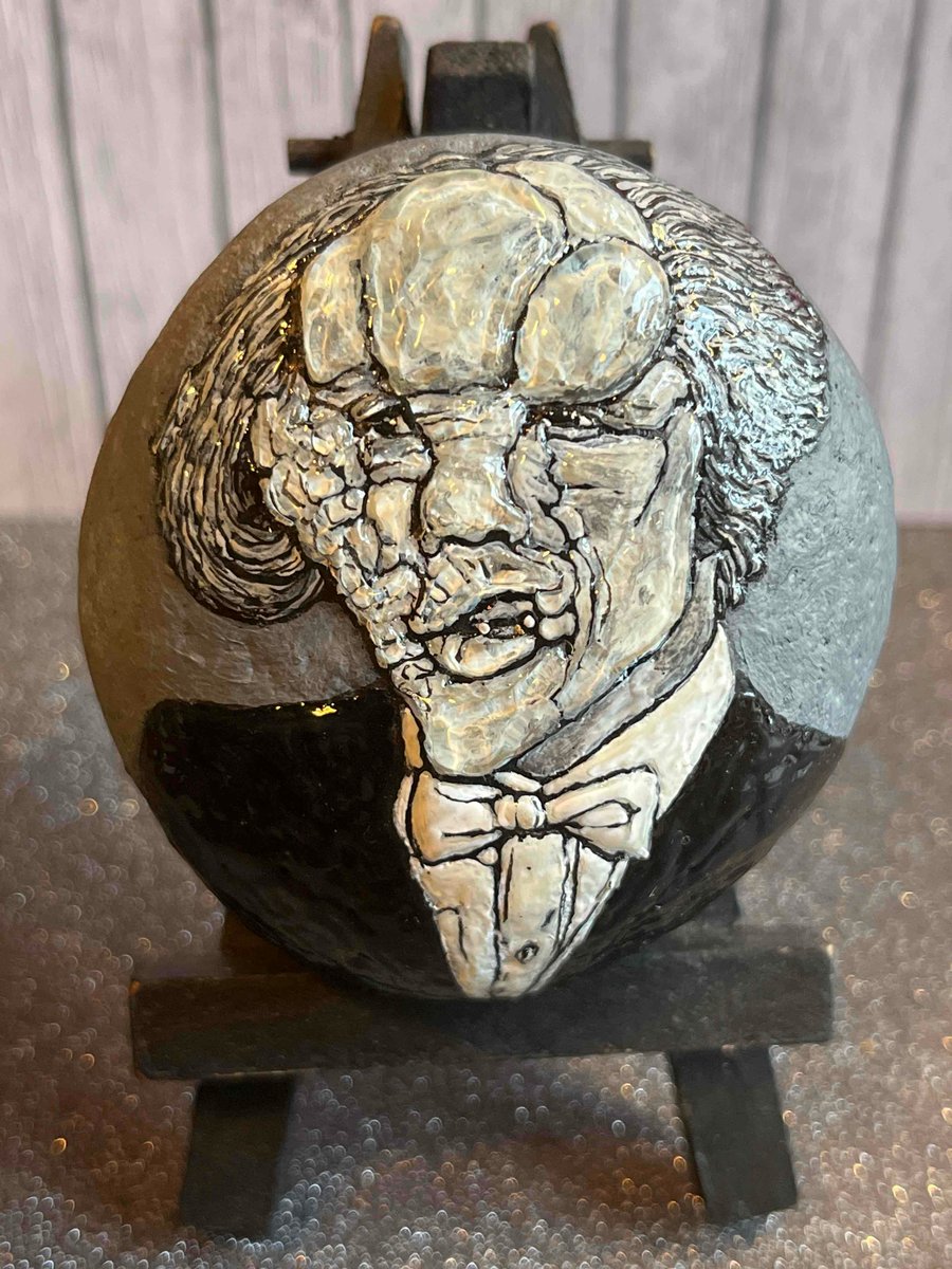 Joseph Merrick (The Elephant Man) hand painted and part sculpted Stone