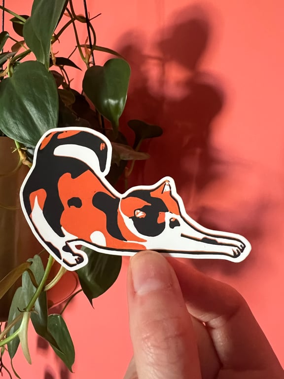 Cat Lino Print Vinyl Sticker