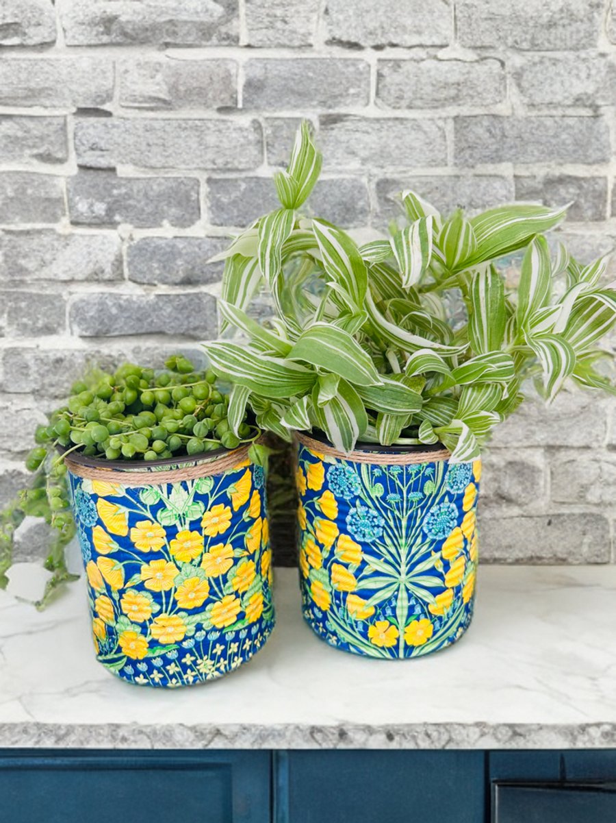 Yellow & Blue Botanical Plant Pot Set of 2 - 10cm