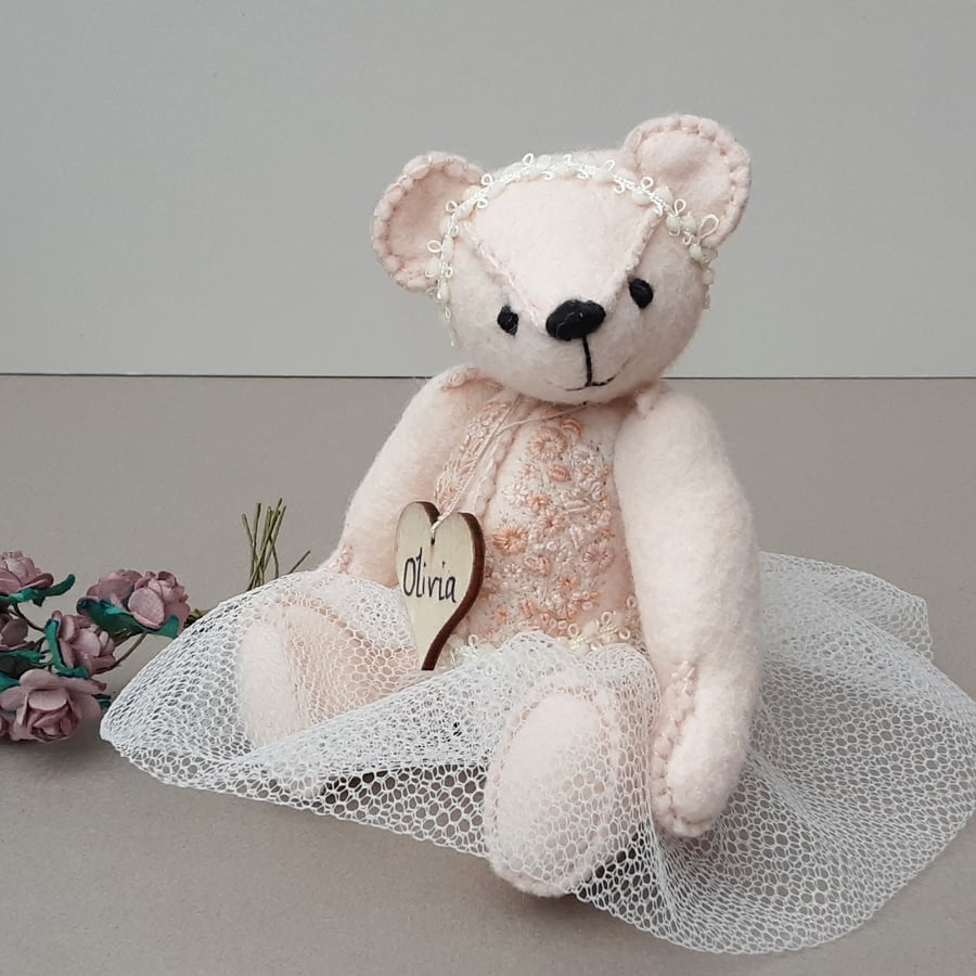 Ballerina bear, one of a kind artist teddy bear, collectable embroidered bear