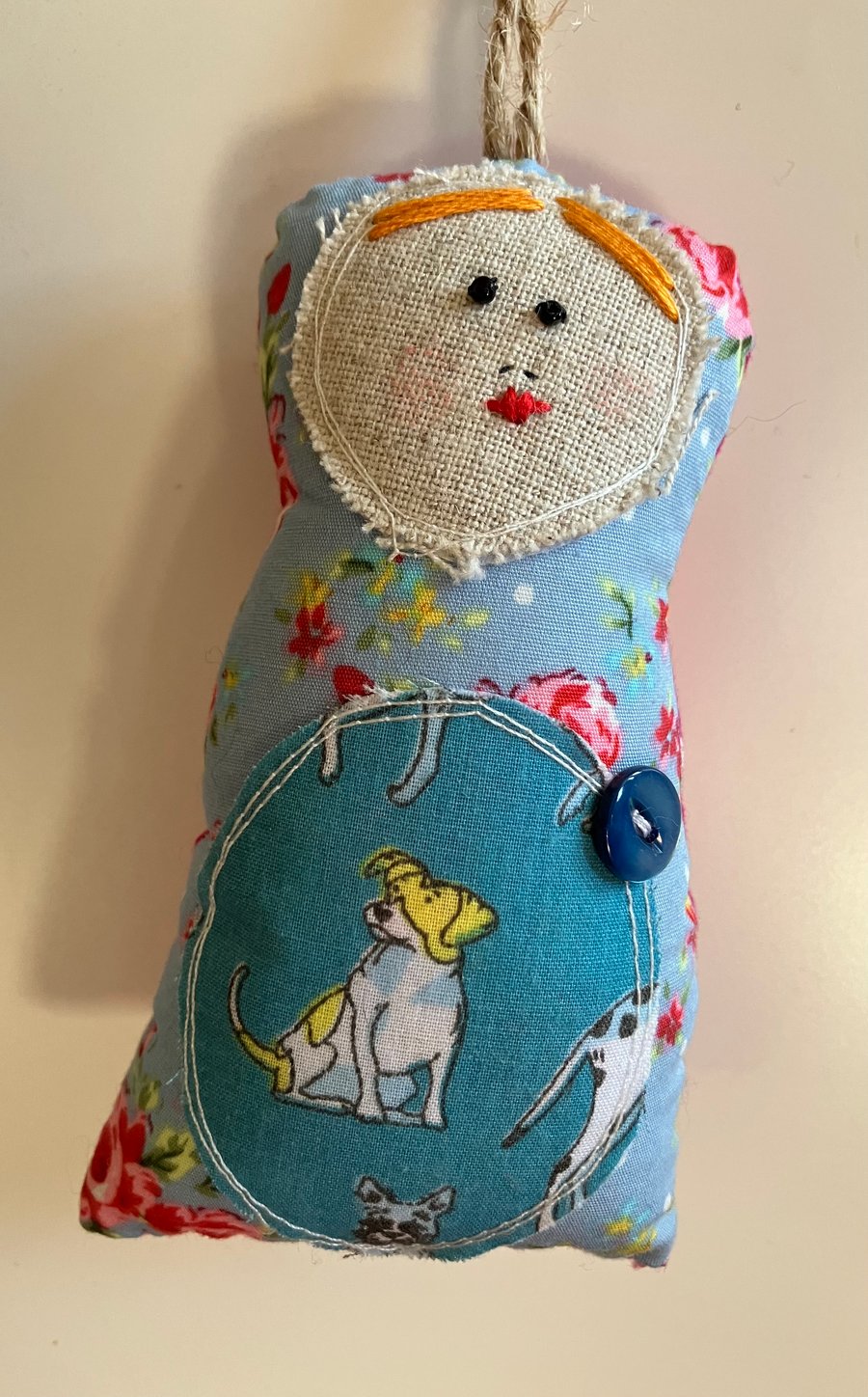 Decorative mini hanging doll hand made in Devon -Maude