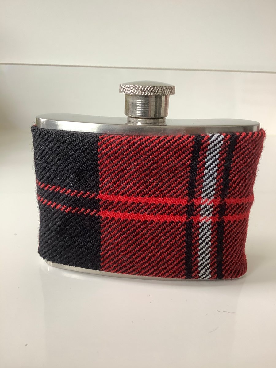 Red and Black Scottish wool Tartan 4oz Hip flask , Christmas  gift,