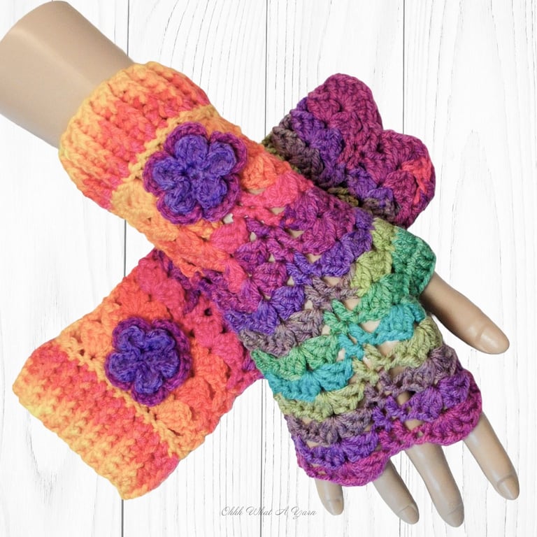 Crochet gloves. Bright rainbow ladies gloves, fingerless gloves. Rainbow gloves