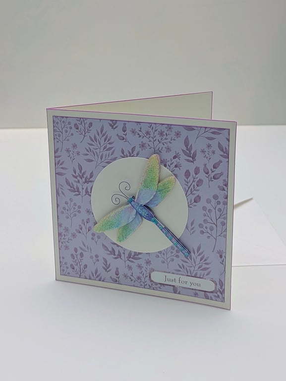 Dragonfly handmade card in pretty pastels, for a Birthday, get well, thank you