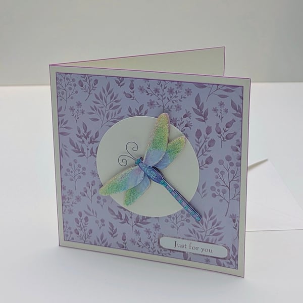 Dragonfly handmade card in pretty pastels, for a Birthday, get well, thank you