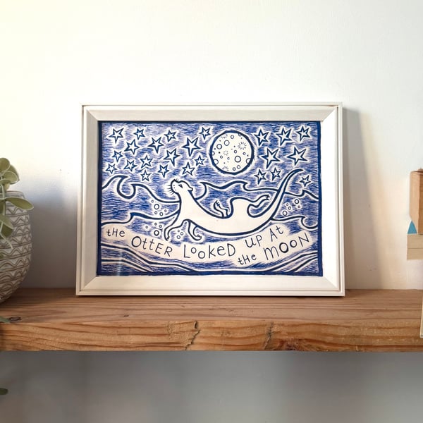 Otter Moon Giclee Print, Whimsical Joyful Home Art, Animal Illustration