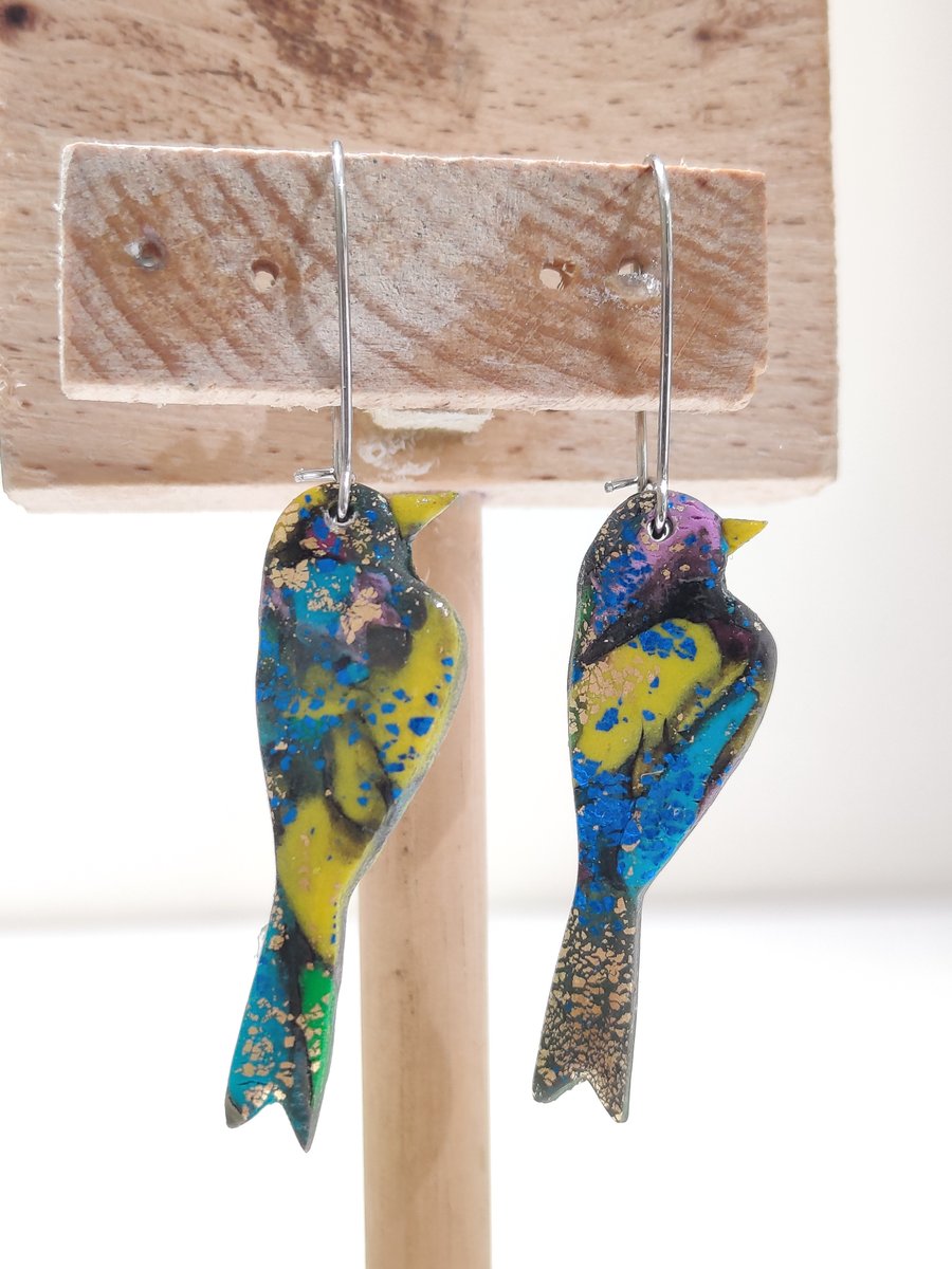 Bright marble birds polymerclay earrings