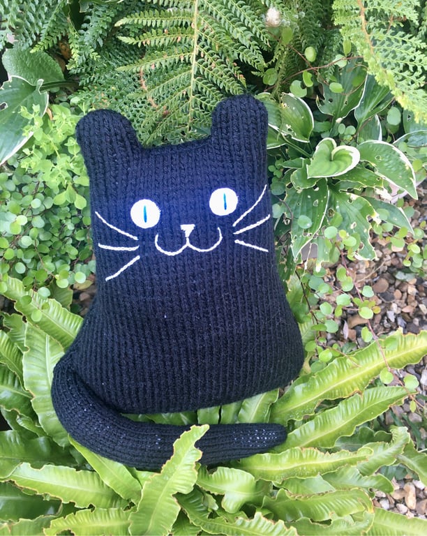 Black hand knitted  cat  doll
