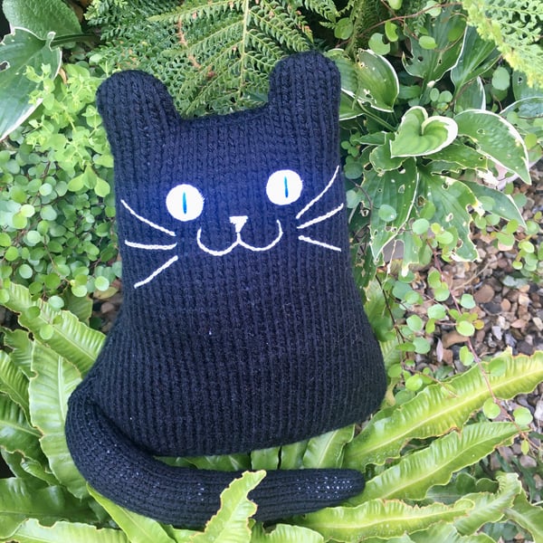 Black hand knitted  cat  doll