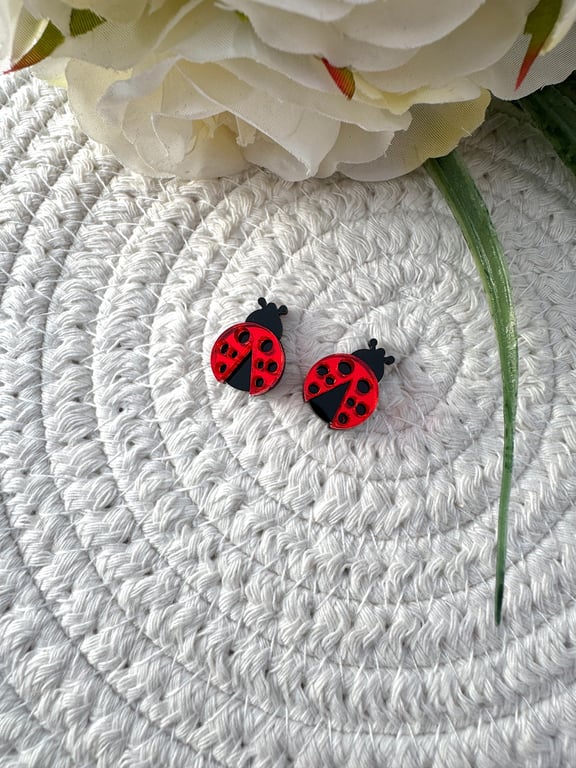 Ladybird Small Stud Acrylic Earrings