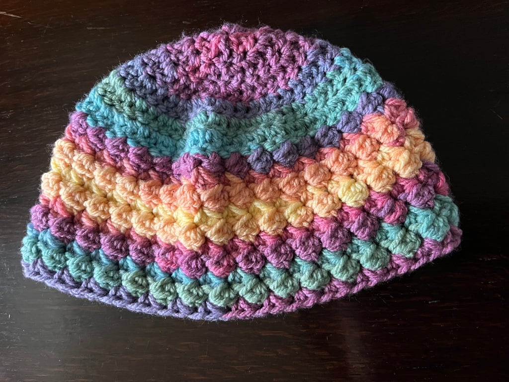 Rainbow Striped Crocheted Beanie Hat