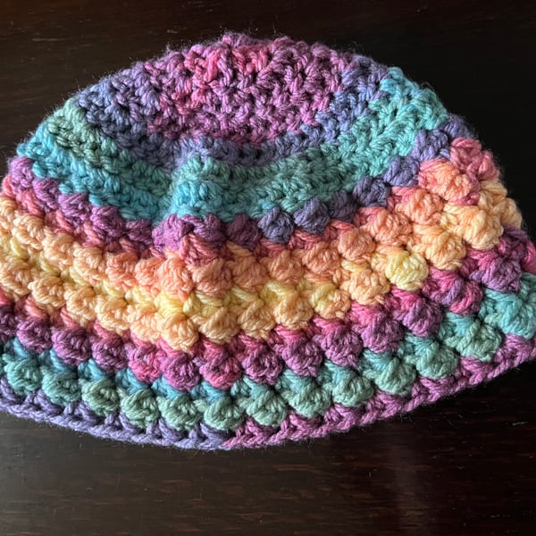 Rainbow Striped Crocheted Beanie Hat